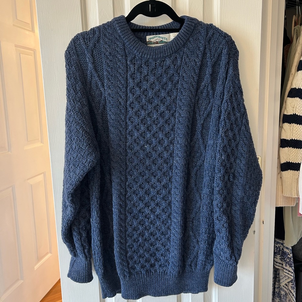 Aran Crafts Navy Cable Knit Crewneck Sweater